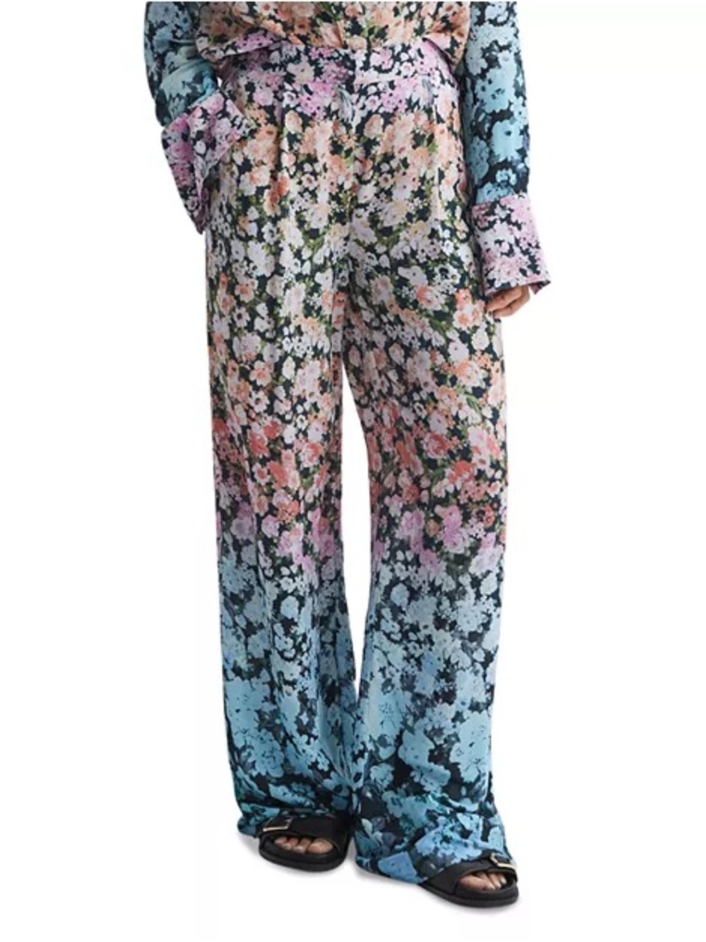 REISS Floral Wide-Leg Pants in Blue and Pink
